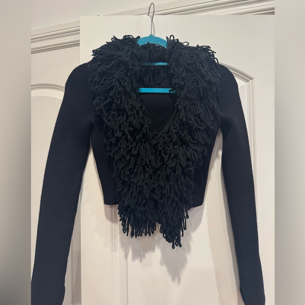 Naked Wardrobe Fringe Cropped Sweater